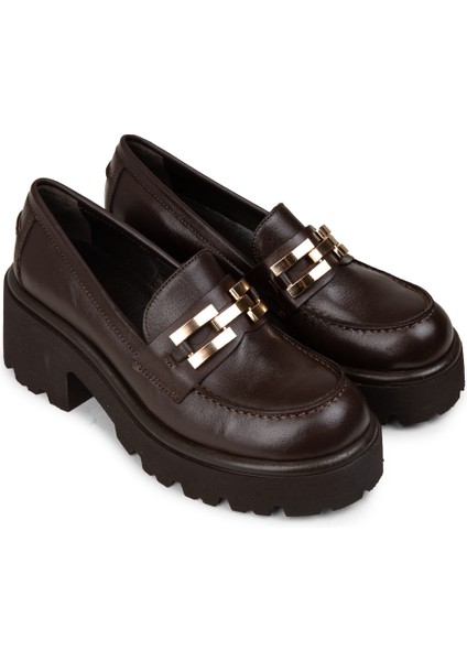 Kadın Hakiki Deri Kahverengi Topuklu Makosen - 82412ZKHVC01 fırsatları