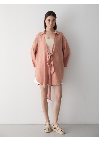 Somon Flam Keten Kimono Gömlek