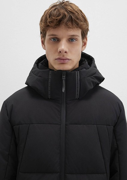 Su İtici Kapüşonlu Siyah Şişme Mont 0110675-71379 indirimleri