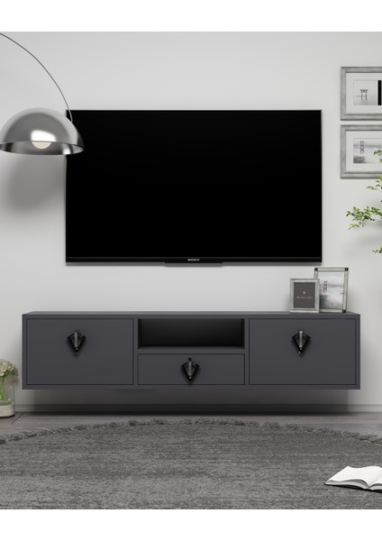 1314DROPDD-32 Duvara Montaj Tv Sehpası-Antrasit-Gümüş