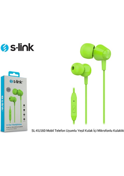 S-Link SL-KU160 Mobil Telefon Uyumlu Yesili Kulak Içi Mikrofonlu Kulaklık
