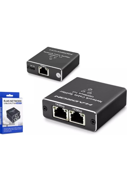 Hadron HDX1347 100MT Network Splitter Gigabit RJ45 1000MBPS 1-In 2-Out Siyah