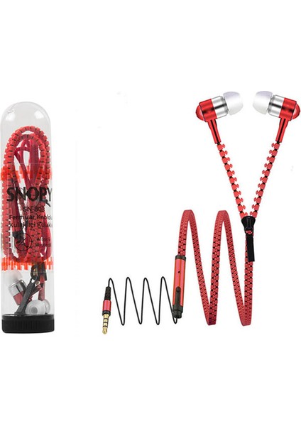 Snopy SN-808 Fermuar Kablolu Kırmızı Kulak Içi Kulaklık