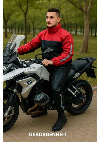 Kırmızı Motorcu Yağmurluk File Astarlı Motosiklet Yağmurluğu Cepli modelleri
