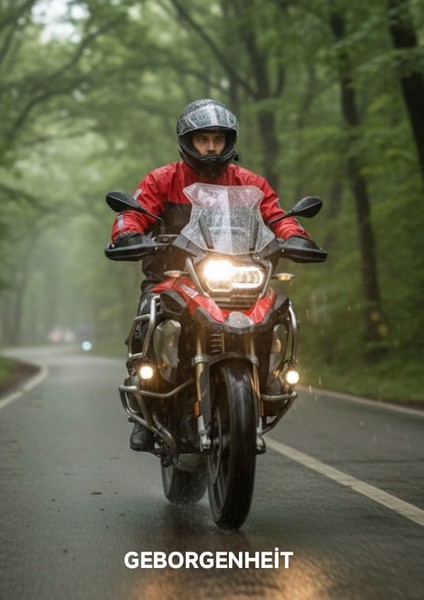 Kırmızı Motorcu Yağmurluk File Astarlı Motosiklet Yağmurluğu Cepli indirimleri