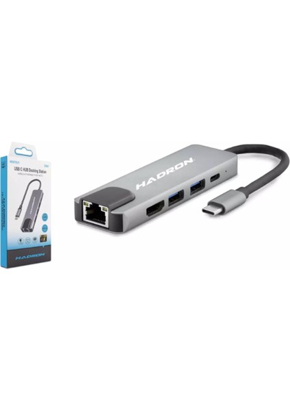 Hadron HDX7831 Type-C Hdtv Combo HDMI 4K 30HZ + Type-C + 2-Usb3.0 + Lan 5ın1 Gri