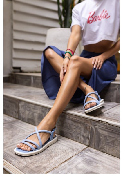 Make Kadın Kot Mavi Bantli Sandalet