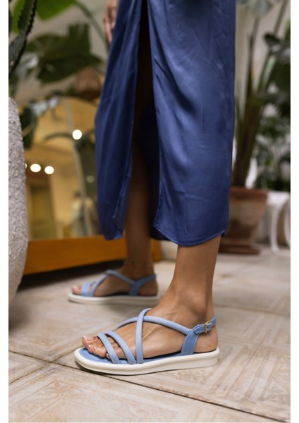 Make Kadın Kot Mavi Bantli Sandalet