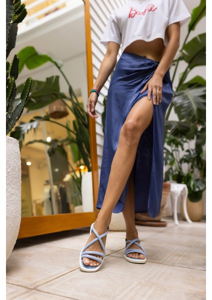 Make Kadın Kot Mavi Bantli Sandalet