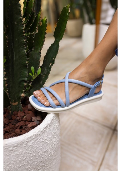 Make Kadın Kot Mavi Bantli Sandalet