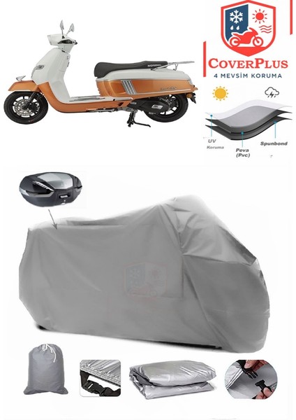 Mondial 125 Road Boy Motor Brandası Gri Arka Çanta Uyumlu Motorsiket Brandası Motor Örtüsü Çadır Su Geçirmez Motosiklet Kılıfı Motor Brandası