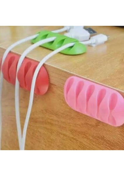 3 Adet - 5 Kanallı Kablo Düzenleyici - Masa Üstü Kablo Tutucu