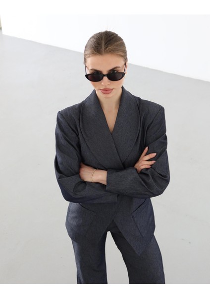 Lacivert Balon Kol Ceket Pantolon Takım