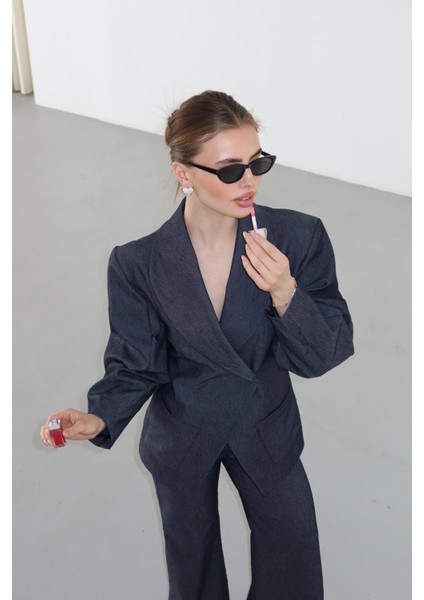 Lacivert Balon Kol Ceket Pantolon Takım