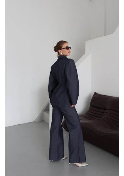 Lacivert Balon Kol Ceket Pantolon Takım