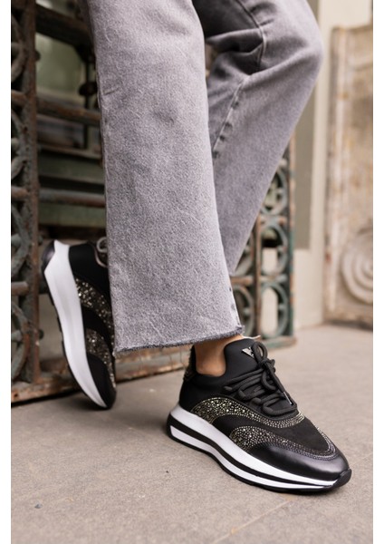 Colle Kadin Siyah Scuba Malzeme Siyah Taş Sneaker