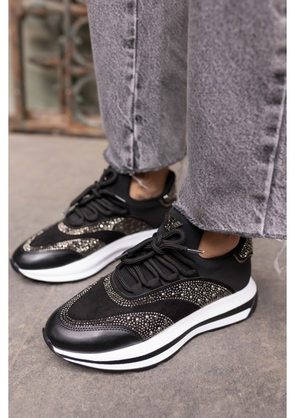 Colle Kadin Siyah Scuba Malzeme Siyah Taş Sneaker modelleri
