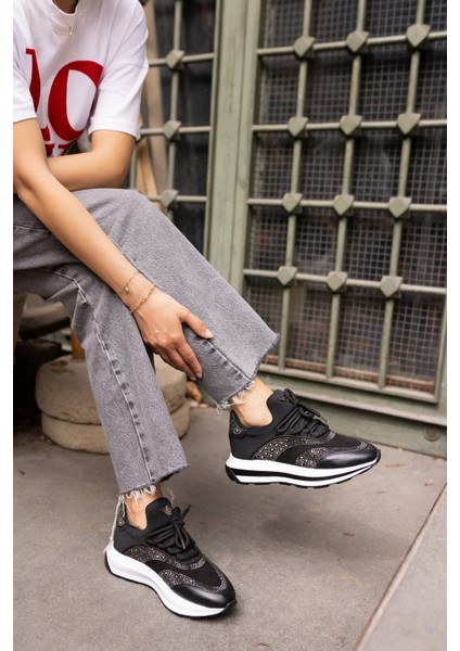 Colle Kadin Siyah Scuba Malzeme Siyah Taş Sneaker