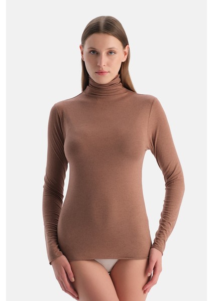 Mocha Modal Kaşmir Boğazlı Uzun Kollu Üst