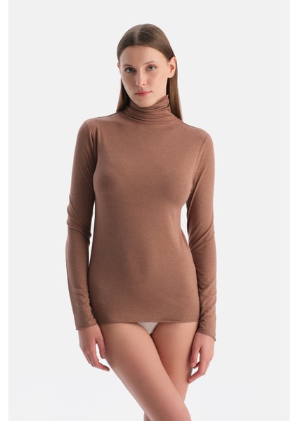 Mocha Modal Kaşmir Boğazlı Uzun Kollu Üst fırsatları