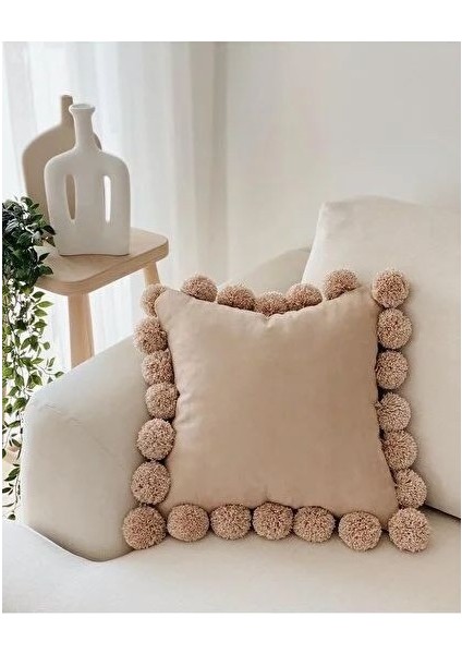 Ponponlu Kırlent Kılıfı - kare ponponlu