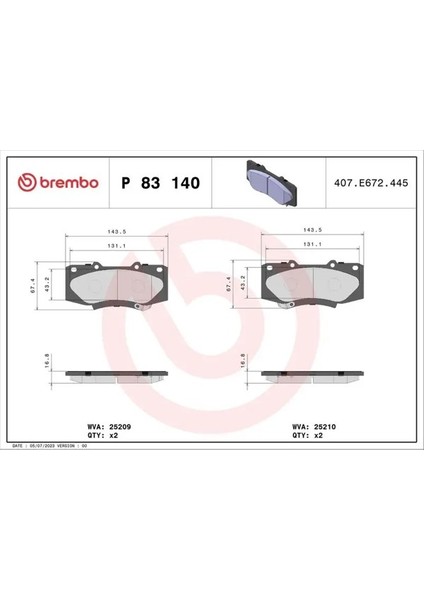 P83140 On Fren Balatasi 044650K240 044650K260 044650K300