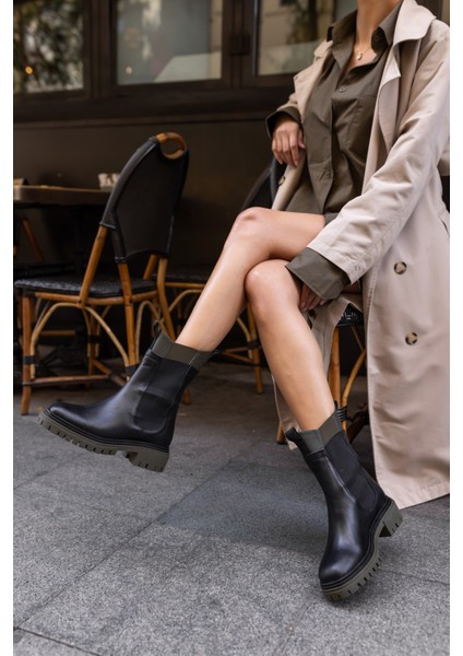 Nuno Kadın Siyah Vizon Garnılı Gercek Deri Bot