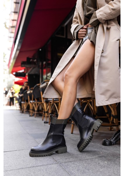 Nuno Kadın Siyah Vizon Garnılı Gercek Deri Bot