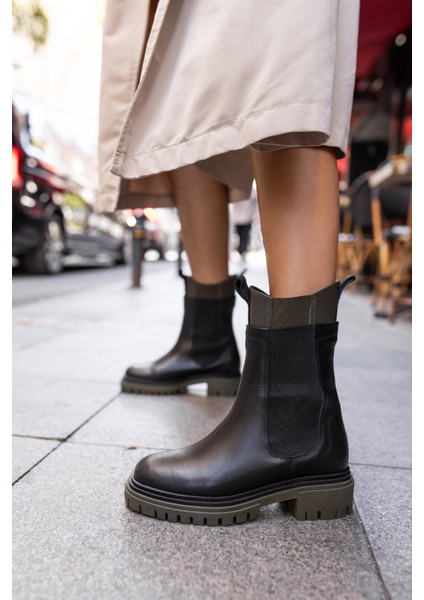 Nuno Kadın Siyah Vizon Garnılı Gercek Deri Bot