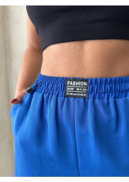 Armalı Keten Şort Saks Mavisi S251003