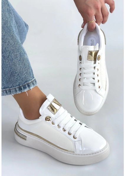 Hley Beyaz Rugan Paraşüt Detaylı Bağcıklı Spor Ayakkabı