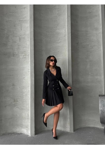 Altı Piliseli Uzun Kollu Ceket Elbise Siyah S255016 fiyatları
