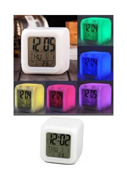 Litae Trend Renk Değiştiren Alarmlı Dijital Küp Saat