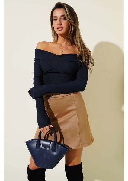 Madonna Çapraz Yaka Bluz Lacivert T4331