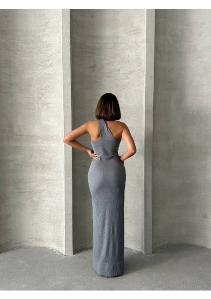 Tek Omuz Pliseli Elbise