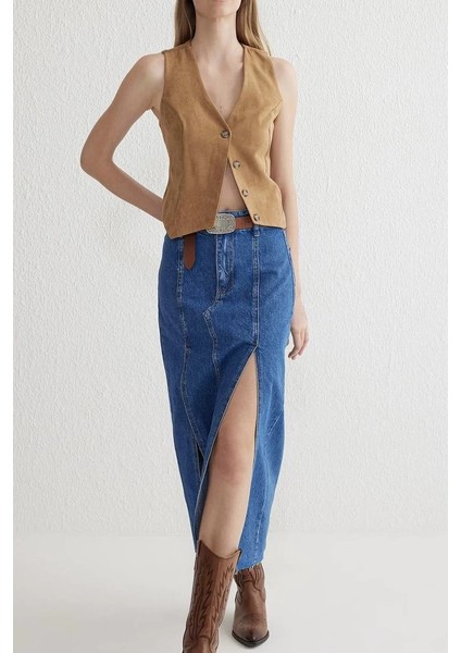 Çift Yırtmaçlı Jean Etek S140 fiyatları