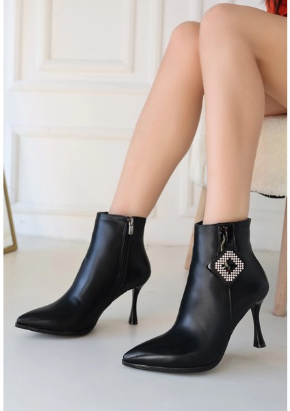 Moose Siyah Cilt Topuklu Bot modelleri