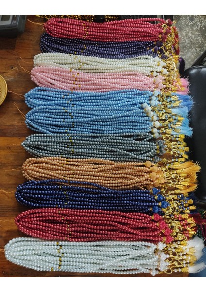 10 Adet Karışık Renk Hediyelik Püsküllü Plastik Inci 99'lu Namaz Tesbihi ( Mevlit-Sünnet-Hac-Umre)