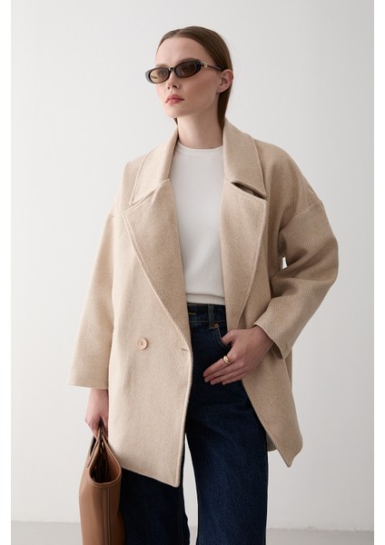 Taş 1. Sınıf Kalite Balık Sırtı Oversize Kaşe Kaban