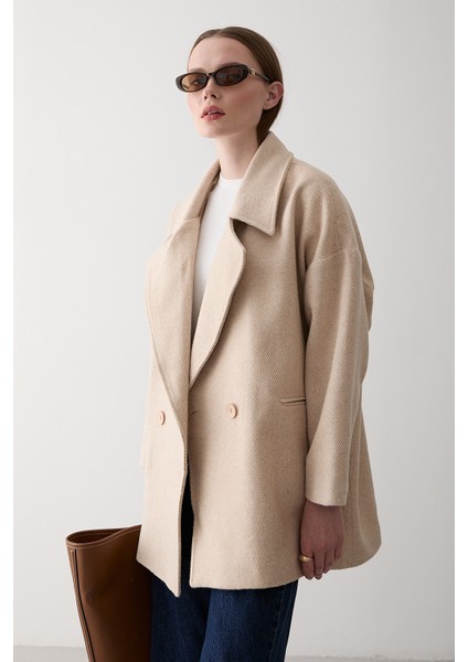 Taş 1. Sınıf Kalite Balık Sırtı Oversize Kaşe Kaban