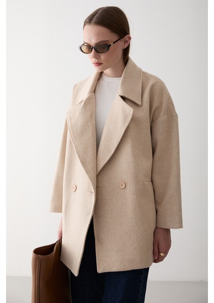 Taş 1. Sınıf Kalite Balık Sırtı Oversize Kaşe Kaban