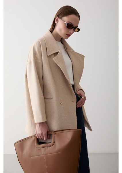 Taş 1. Sınıf Kalite Balık Sırtı Oversize Kaşe Kaban