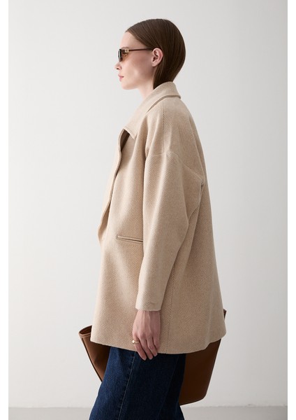 Taş 1. Sınıf Kalite Balık Sırtı Oversize Kaşe Kaban