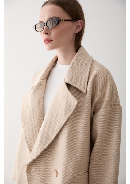 Taş 1. Sınıf Kalite Balık Sırtı Oversize Kaşe Kaban