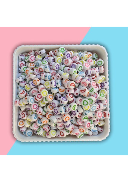 Harf Boncuk Küp Şekilli Beyaz Üzeri Renkli Takı Yapım Boncuğu - MCHS21-10