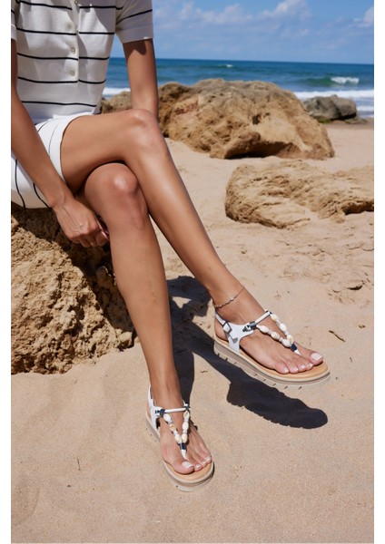 Calum Kadın Beyaz Gercek Deri Ispanya Uretımı Sandalet