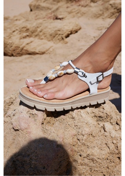 Calum Kadın Beyaz Gercek Deri Ispanya Uretımı Sandalet