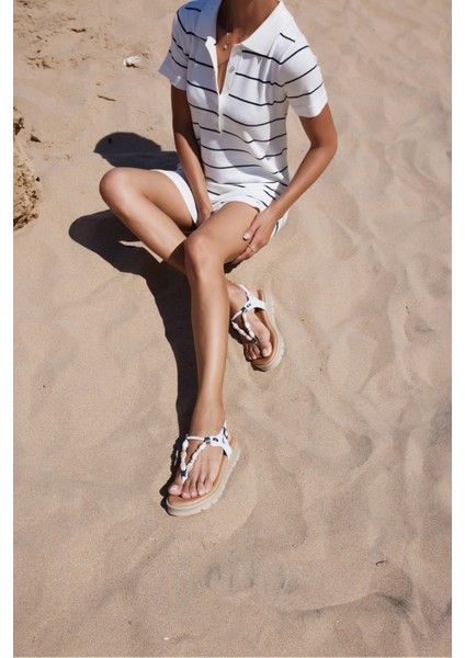 Calum Kadın Beyaz Gercek Deri Ispanya Uretımı Sandalet