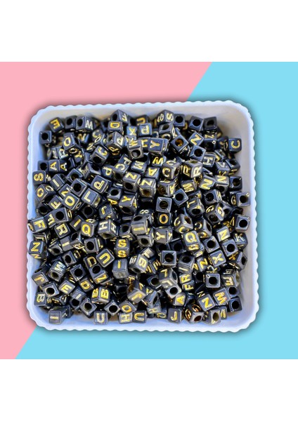 Harf Boncuk Küp Şekilli Beyaz Üzeri Renkli Takı Yapım Boncuğu - MCHS21-6