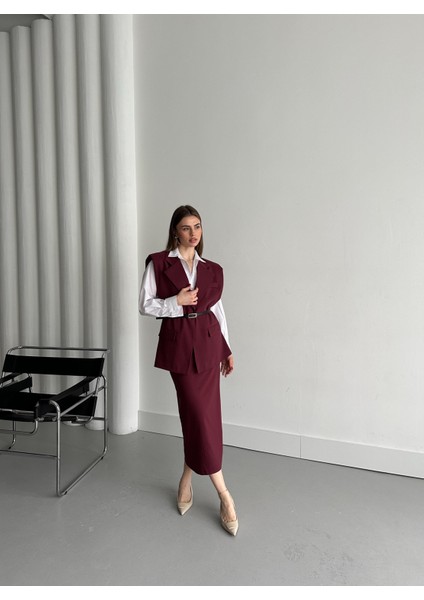 Bordo Kemerli Yelek